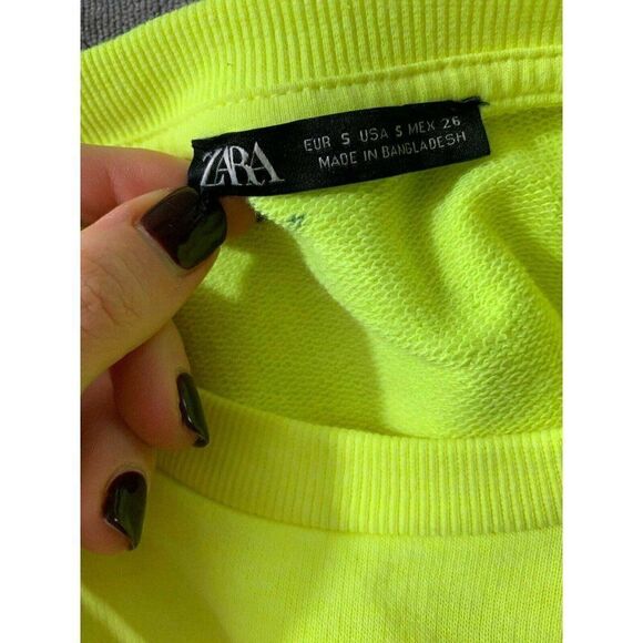 Zara Womens Hot Yellow No Stress Long Sleeve Sweat Shirt Sweater Top Small - Picture 5 of 6